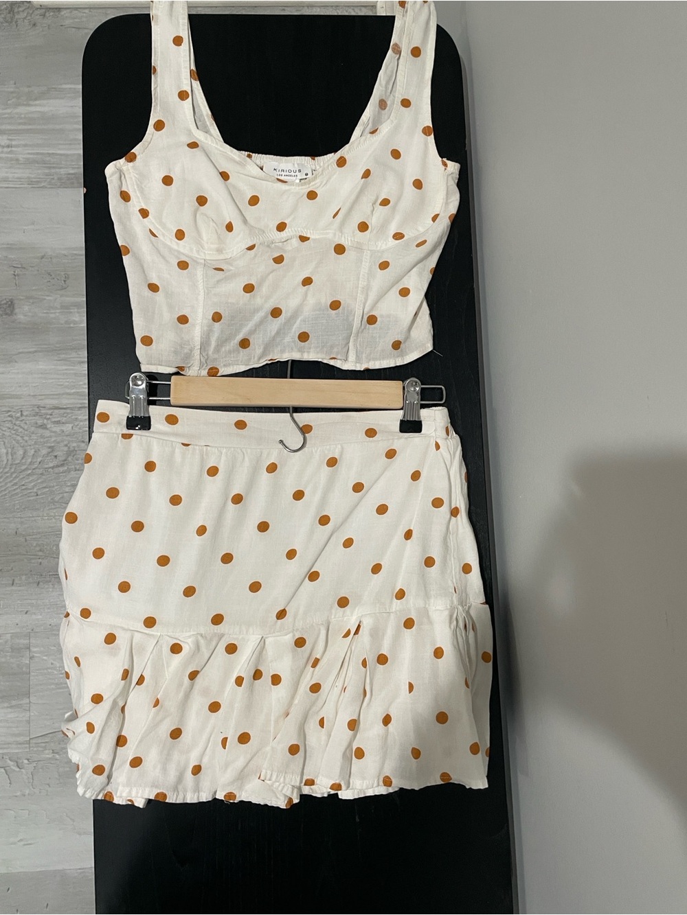 White Polka Dot Mini Dress Set with Mustard Dots